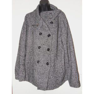 Sebby Collection Lined Tweed Jacket Coat Double Breasted Black Size 1X